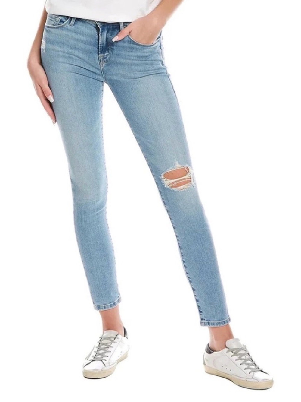 Frame Denim Light Blue Hand-Distressed Skinny Jeans - Women's | Size 28